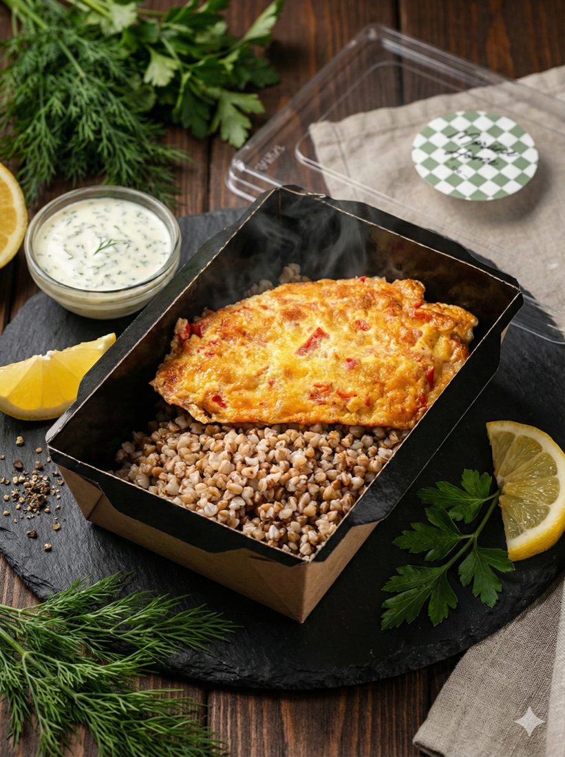 Куриная грудка под шапочкой с гречей